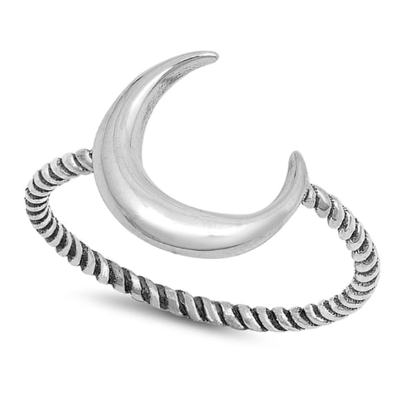 CHOOSE YOUR COLOR Crescent Moon Ring .925 Sterling Silver Oxidized Rope Twist Band Jewelry Female Size 12