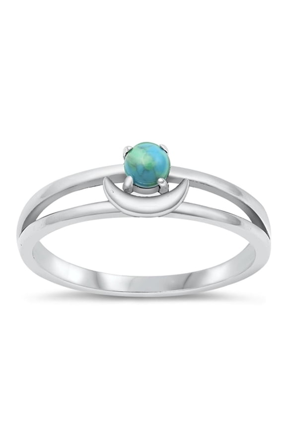 CHOOSE YOUR COLOR Crescent Moon Simulated Turquoise Ring .925 Sterling Silver Band Blue CZ Female Size 4
