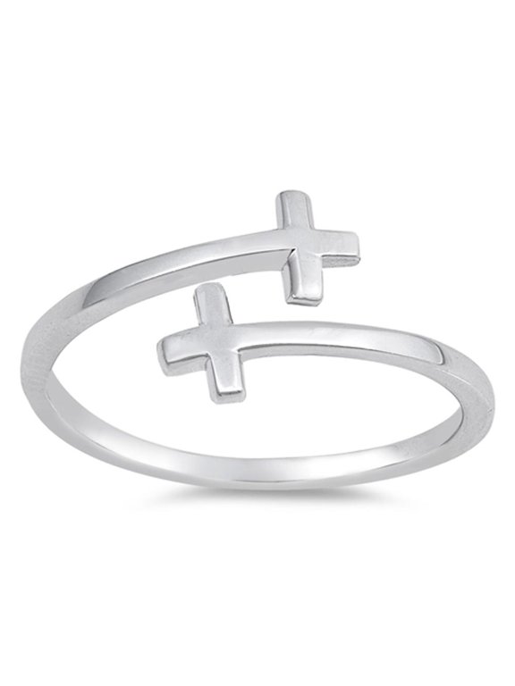 CHOOSE YOUR COLOR Criss Cross Christian Open Flexible Ring 925 Sterling Silver Band Jewelry Female Size 10