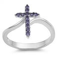 thumbnail image 1 of CHOOSE YOUR COLOR Cross Simulated Amethyst Christian Love Ring .925 Sterling Silver Band Purple CZ Female Size 9, 1 of 4
