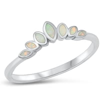 CHOOSE YOUR COLOR Crown Marquise White Simulated Opal Ring .925 Sterling Silver Band CZ Female Size 6