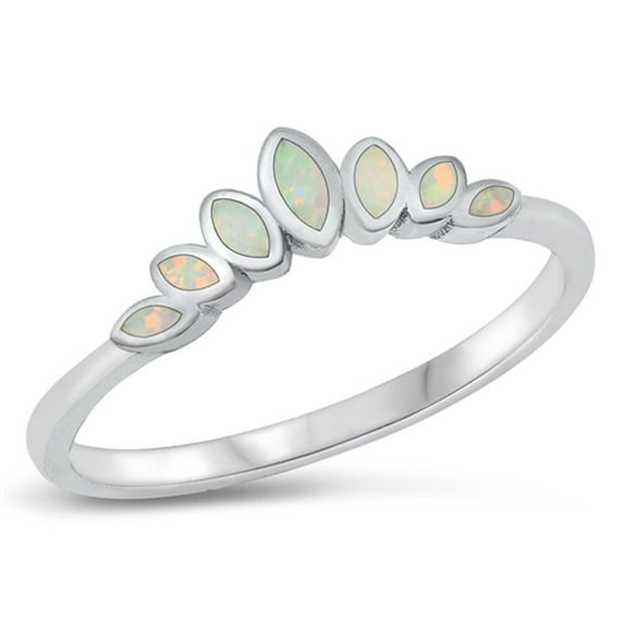 CHOOSE YOUR COLOR Crown Marquise White Simulated Opal Ring .925 Sterling Silver Band CZ Female Size 6