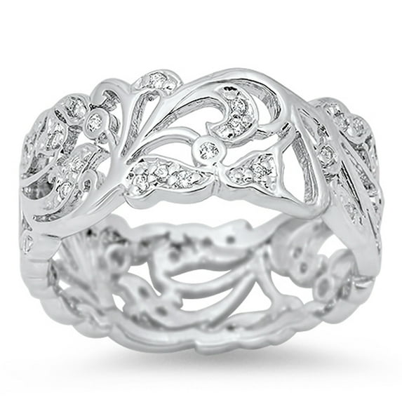 CHOOSE YOUR COLOR Cutout Eternity White CZ Ring .925 Sterling Silver Band Jewelry Female Size 5