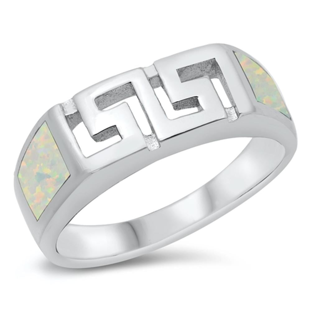 CHOOSE YOUR COLOR Cutout Greek Key Ring .925 Sterling Silver Band White ...