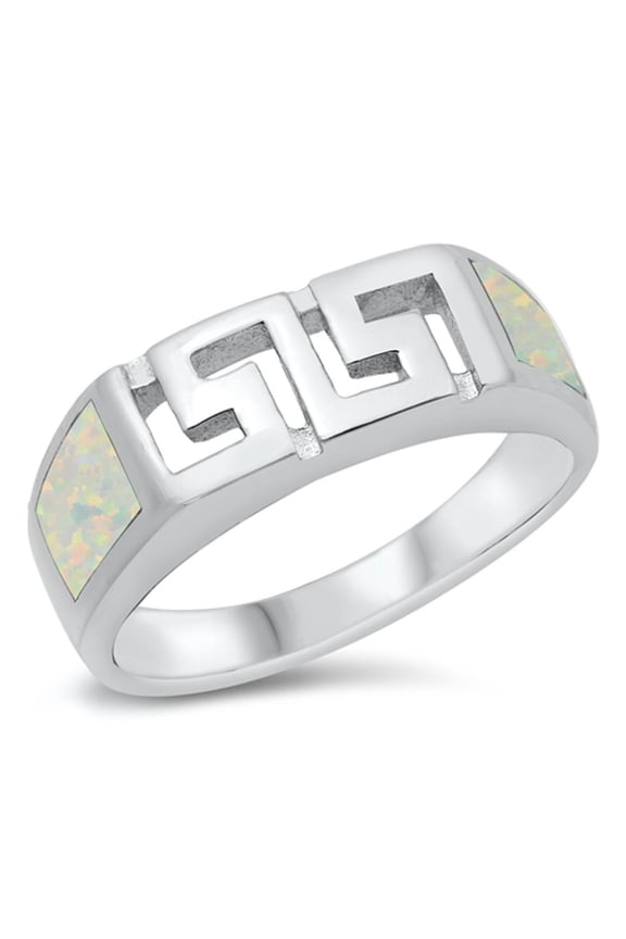 CHOOSE YOUR COLOR Cutout Greek Key Ring .925 Sterling Silver Band White Cubic Zirconia Female Size 9