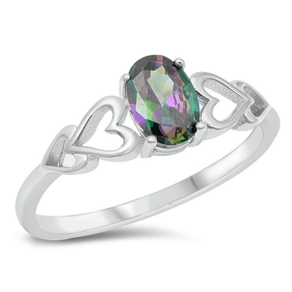 CHOOSE YOUR COLOR Cutout Multi-color CZ Heart Love Ring .925 Sterling Silver Band Black Female Size 6
