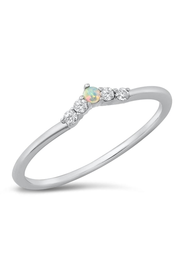 CHOOSE YOUR COLOR Dainty Fantasy Promise Ring White Simulated Opal .925 Sterling Silver Band CZ Female Size 4