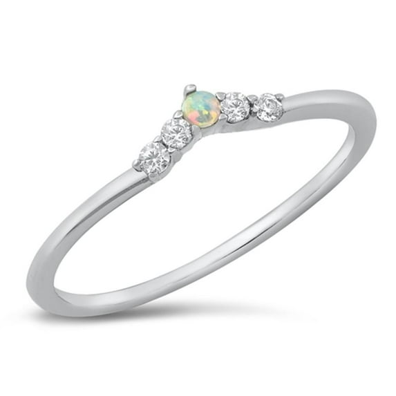 CHOOSE YOUR COLOR Dainty Fantasy Promise Ring White Simulated Opal .925 Sterling Silver Band CZ Female Size 7