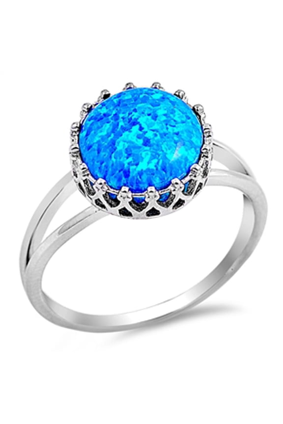 CHOOSE YOUR COLOR Deep Set Blue Simulated Opal Wedding Ring .925 Sterling Silver Band CZ Female Size 9