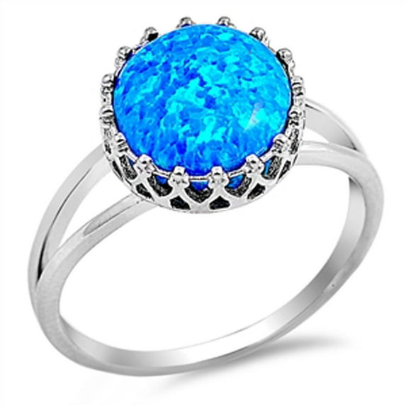 CHOOSE YOUR COLOR Deep Set Blue Simulated Opal Wedding Ring .925 Sterling Silver Band CZ Female Size 9