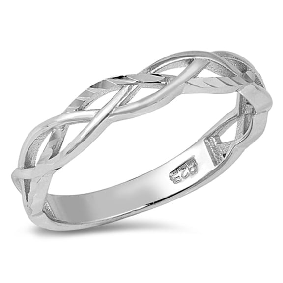 CHOOSE YOUR COLOR Diamond-Cut Celtic Criss Cross Knot Ring .925 Sterling Silver Band Jewelry Female Size 6