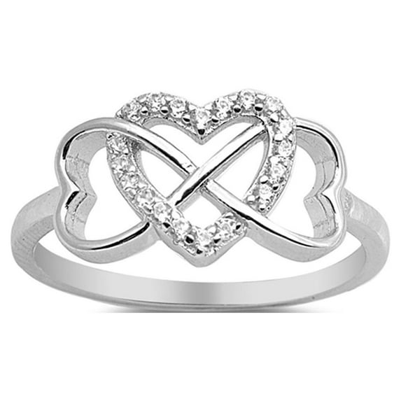 CHOOSE YOUR COLOR Double Heart Infinity Knot Promise White CZ Ring .925 Sterling Silver Female Size 10