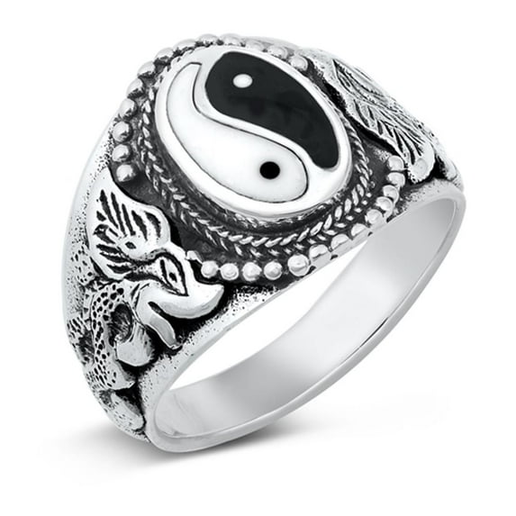 CHOOSE YOUR COLOR Dragon Ring .925 Sterling Silver Bali Style Chunk Yin Yang Band Jewelry Female Size 8
