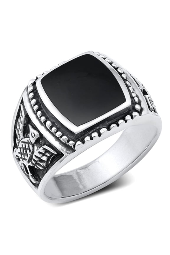 CHOOSE YOUR COLOR Eagle Signet Simulated Black Onyx Wholesale Ring .925 Sterling Silver Band CZ Female Size 9