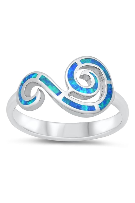 CHOOSE YOUR COLOR Earth Wind Symbol Swirl Wave Ring .925 Sterling Silver Band Blue CZ Female Size 8