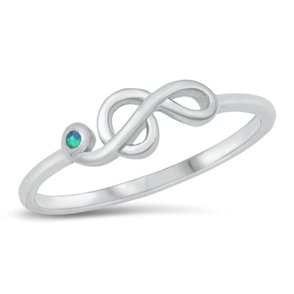 CHOOSE YOUR COLOR Elegant Clef Music Note Ring Blue Simulated Opal .925 Sterling Silver Band CZ Female Size 5