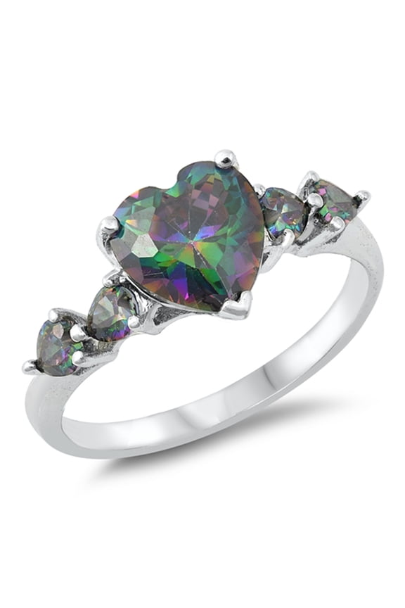 CHOOSE YOUR COLOR Elegant Heart Multi-color CZ Promise Sterling Silver Ring Black Female Size 9