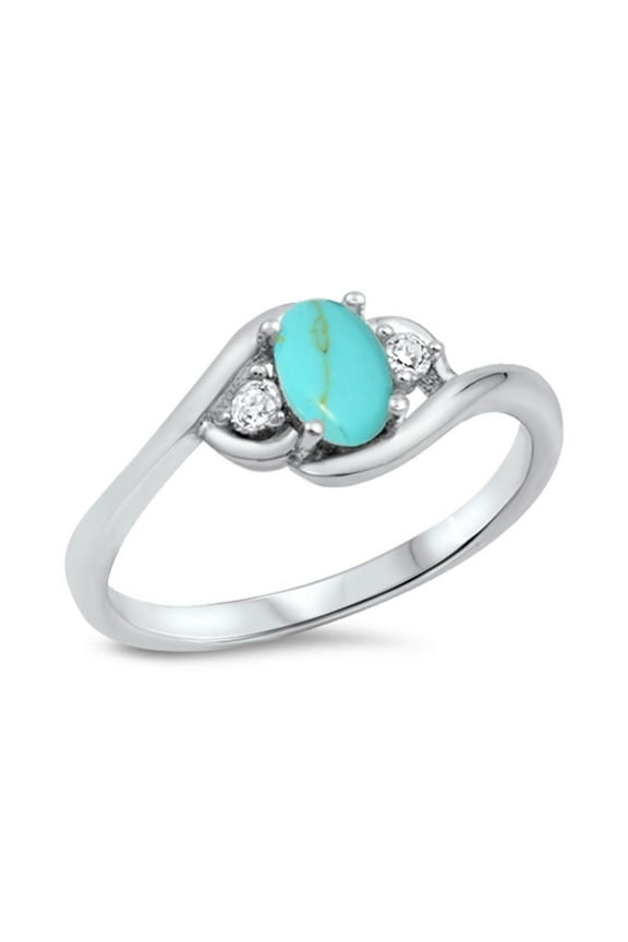 CHOOSE YOUR COLOR Elegant Promise Simulated Turquoise Ring .925 Sterling Silver Band White CZ Female Size 5