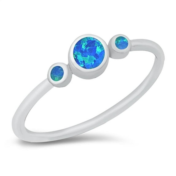 CHOOSE YOUR COLOR Elegant Round Modern Ring Blue Simulated Opal .925 Sterling Silver Band CZ Female Size 5