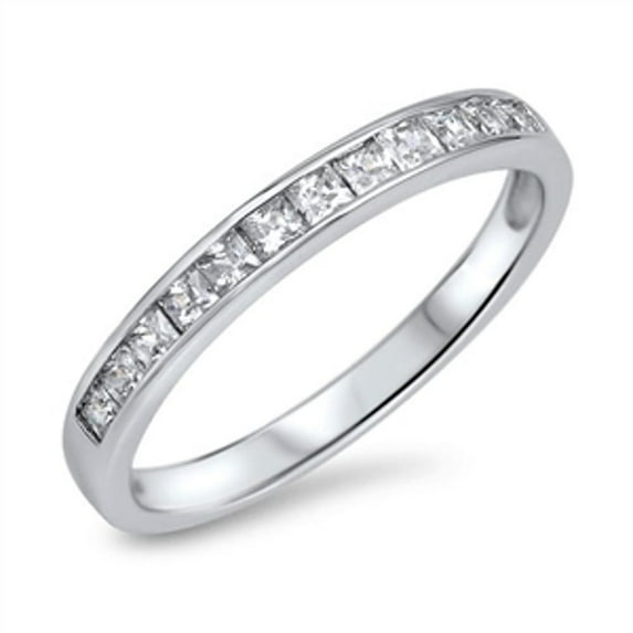 CHOOSE YOUR COLOR Elegant Stackable Sterling Silver Wedding Band Ring White CZ Female Size 5