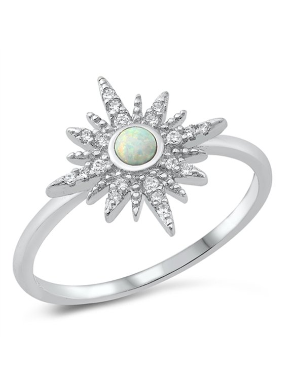 CHOOSE YOUR COLOR Elegant Vintage Style Sun Burst Ring .925 Sterling Silver Band White CZ Female Size 10