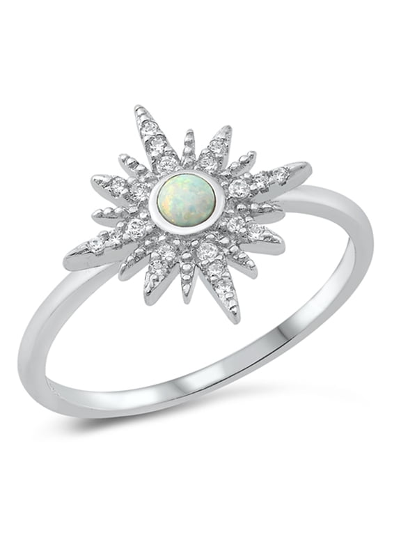 CHOOSE YOUR COLOR Elegant Vintage Style Sun Burst Ring .925 Sterling Silver Band White CZ Female Size 6