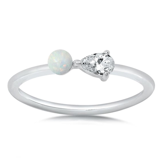 CHOOSE YOUR COLOR Elegant Vintage Style Teardrop Sterling Silver Band White CZ Female Size 5