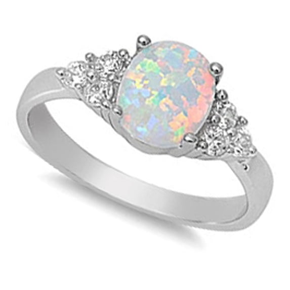 CHOOSE YOUR COLOR Elegant White Simulated Opal Love Promise Ring .925 Sterling Silver CZ Female Size 6