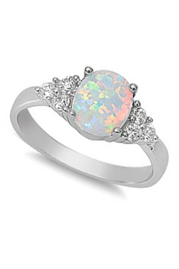 CHOOSE YOUR COLOR Elegant White Simulated Opal Love Promise Ring .925 Sterling Silver CZ Female Size 7