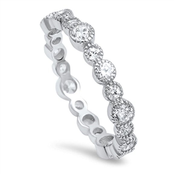 CHOOSE YOUR COLOR Eternity Ball White CZ Ring .925 Sterling Silver Band Jewelry Female Size 7