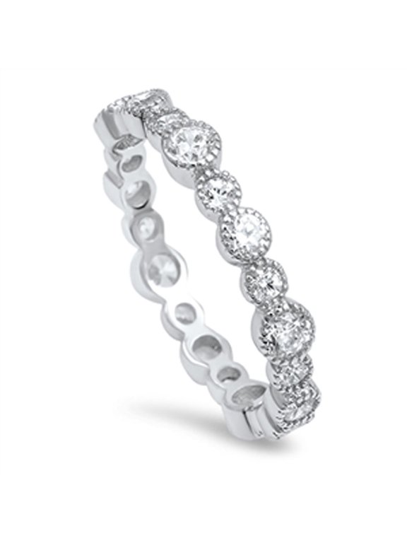 CHOOSE YOUR COLOR Eternity Ball White CZ Ring .925 Sterling Silver Band Jewelry Female Size 7