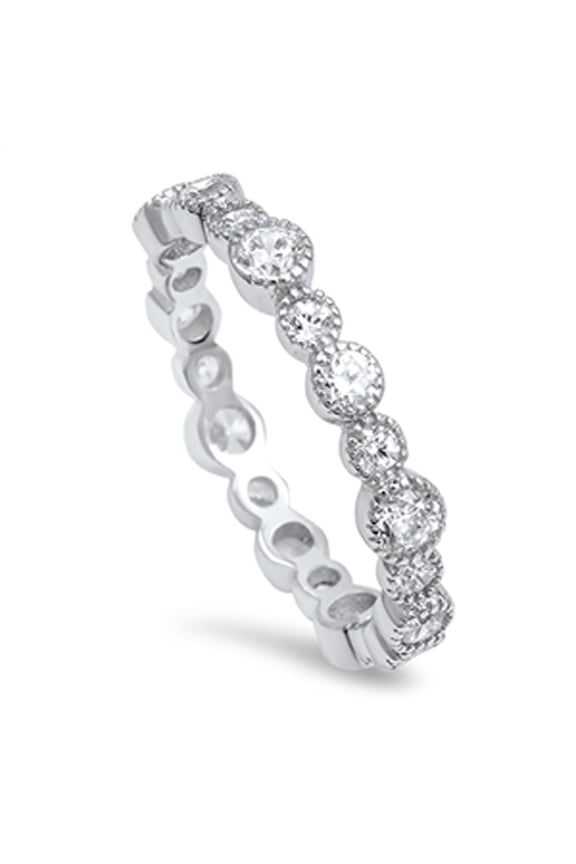 CHOOSE YOUR COLOR Eternity Ball White CZ Ring .925 Sterling Silver Band Jewelry Female Size 8