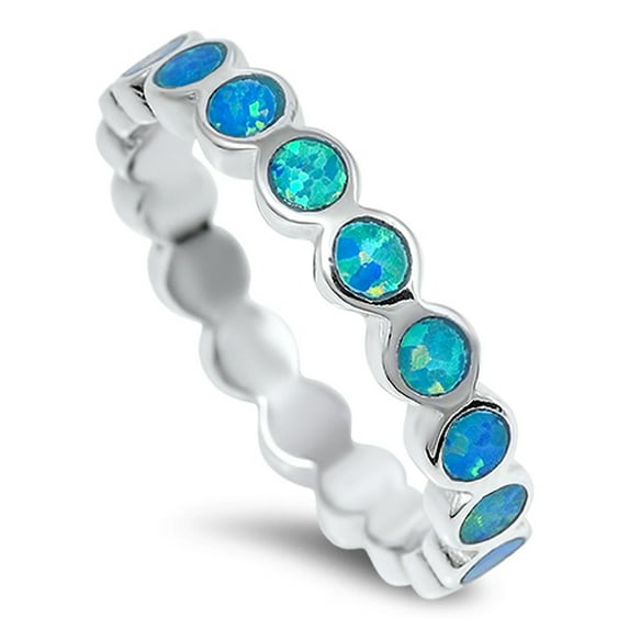 CHOOSE YOUR COLOR Eternity Band Blue Simulated Opal Wholesale Ring .925 Sterling Silver CZ Female Size 8