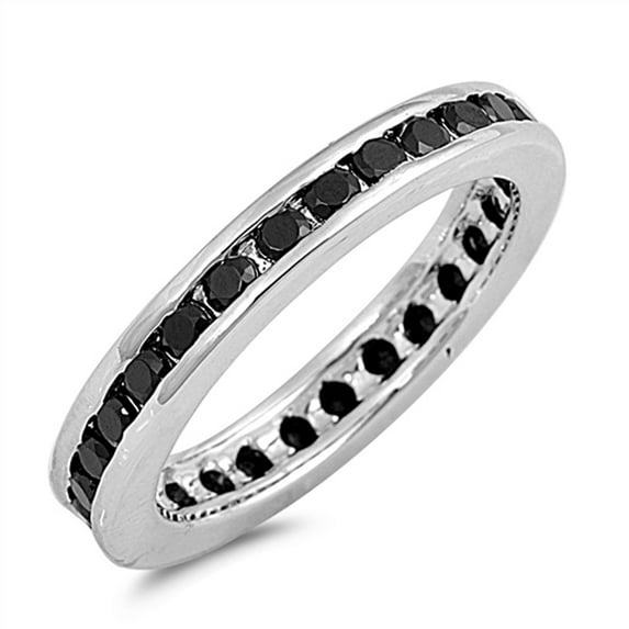 CHOOSE YOUR COLOR Eternity Black CZ Stackable Ring .925 Sterling Silver Band Female Size 5
