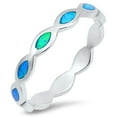 thumbnail image 1 of CHOOSE YOUR COLOR Eternity Blue Simulated Opal Stackable Ring .925 Sterling Silver Thumb Band CZ Female Size 6, 1 of 4