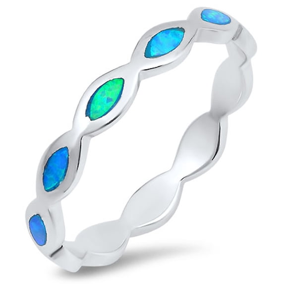 CHOOSE YOUR COLOR Eternity Blue Simulated Opal Stackable Ring .925 Sterling Silver Thumb Band CZ Female Size 6