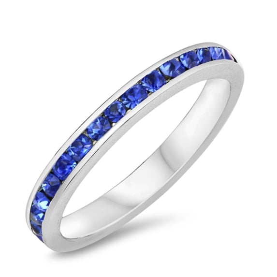 CHOOSE YOUR COLOR Eternity Blue Simulated Sapphire Ring .925 Sterling Silver Band CZ Female Size 12