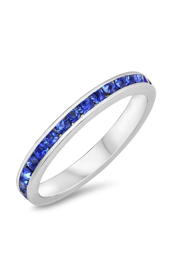 CHOOSE YOUR COLOR Eternity Blue Simulated Sapphire Ring .925 Sterling Silver Band CZ Female Size 12