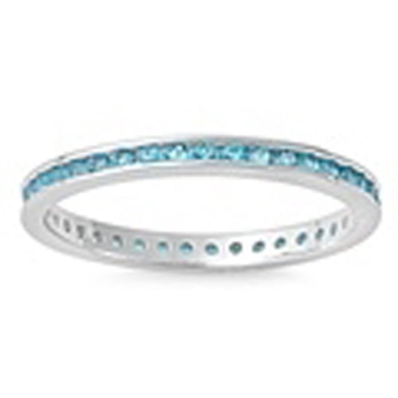 CHOOSE YOUR COLOR Eternity Blue Simulated Sapphire Ring .925 Sterling Silver Band CZ Female Size 8