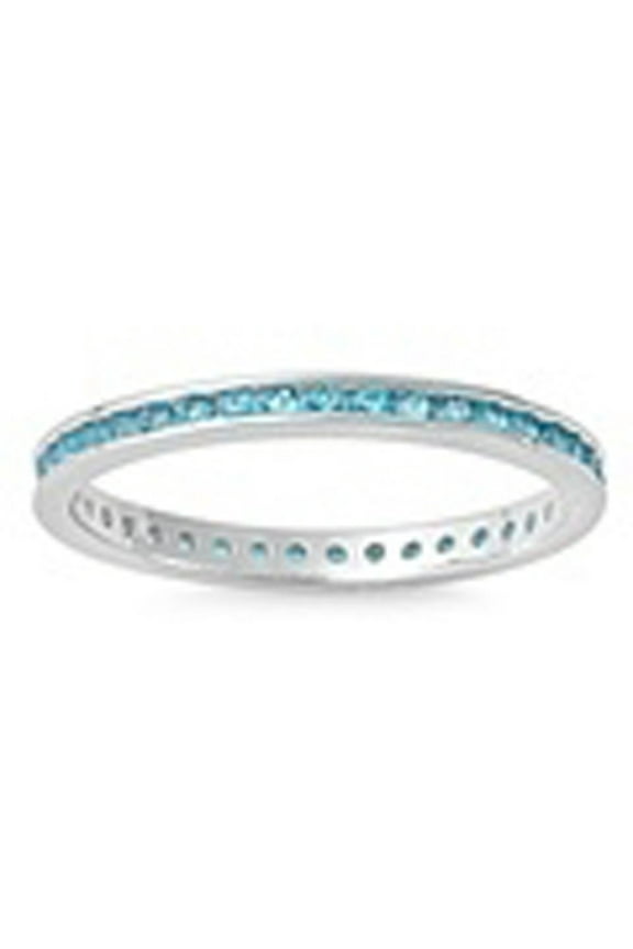 CHOOSE YOUR COLOR Eternity Blue Simulated Sapphire Ring .925 Sterling Silver Band CZ Female Size 8