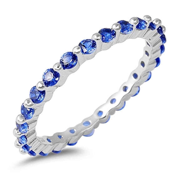 CHOOSE YOUR COLOR Eternity Blue Simulated Sapphire Stackable Ring 925 Sterling Silver Band CZ Female Size 9