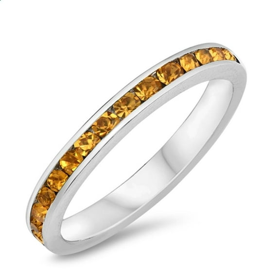 CHOOSE YOUR COLOR Eternity Champagne CZ Ring .925 Sterling Silver Band Yellow Female Size 10