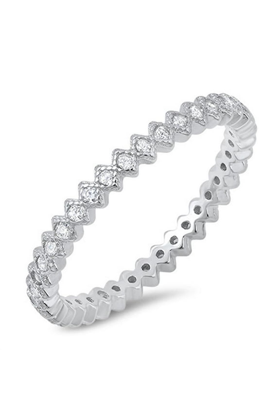 CHOOSE YOUR COLOR Eternity Clear CZ Stackable Wedding Ring 925 Sterling Silver Band White Female Size 10