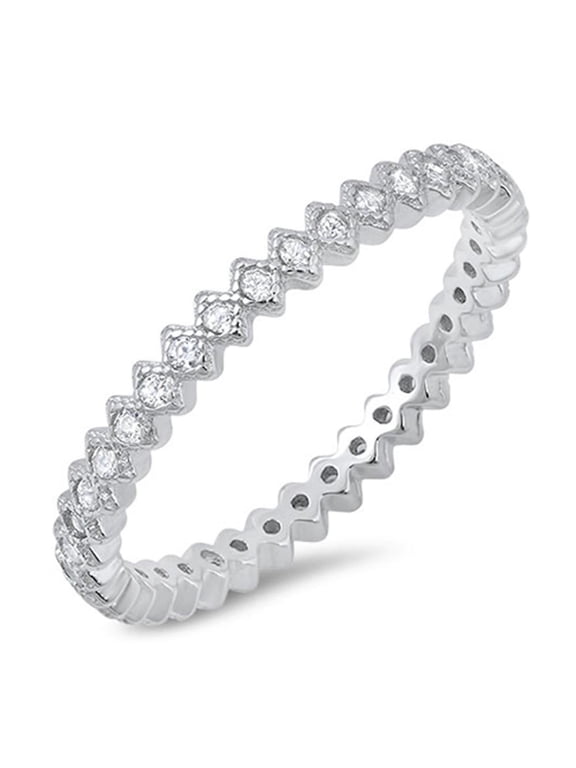 CHOOSE YOUR COLOR Eternity Clear CZ Stackable Wedding Ring 925 Sterling Silver Band White Female Size 5