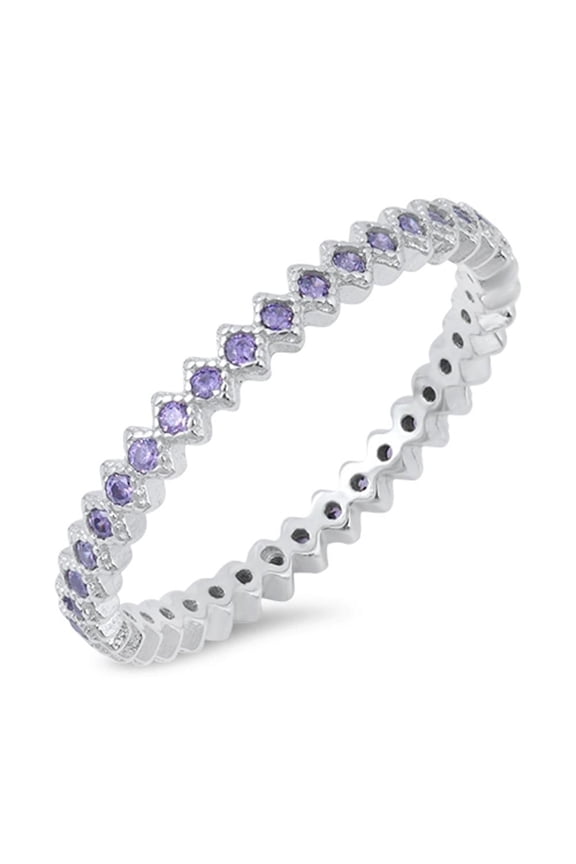 CHOOSE YOUR COLOR Eternity Simulated Amethyst Stackable Ring .925 Sterling Silver Band Purple CZ Female Size 10