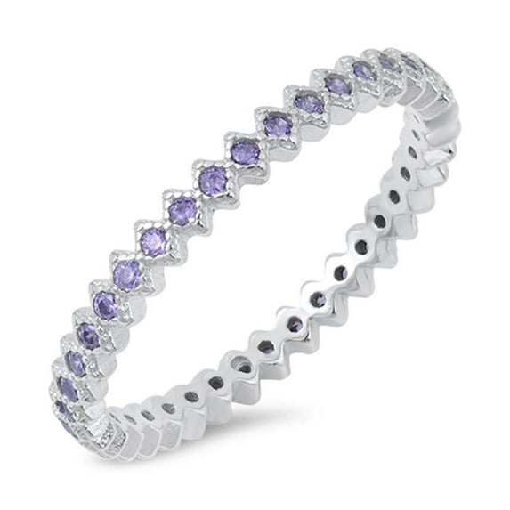 CHOOSE YOUR COLOR Eternity Simulated Amethyst Stackable Ring .925 Sterling Silver Band Purple CZ Female Size 7
