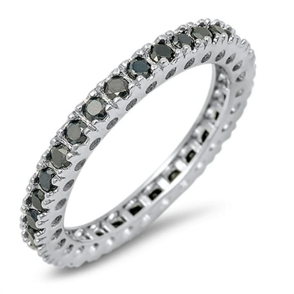 CHOOSE YOUR COLOR Eternity Stackable Black CZ Promise Ring 925 Sterling Silver Band Female Size 7