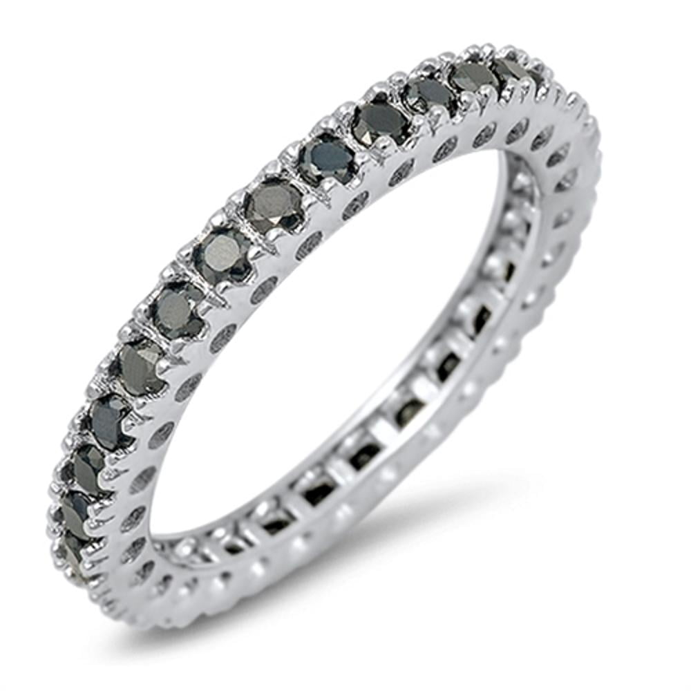 Stackable Eternity Band Ring - Pink CZ Stones In .925 Sterling Silver, Sizes 4-10