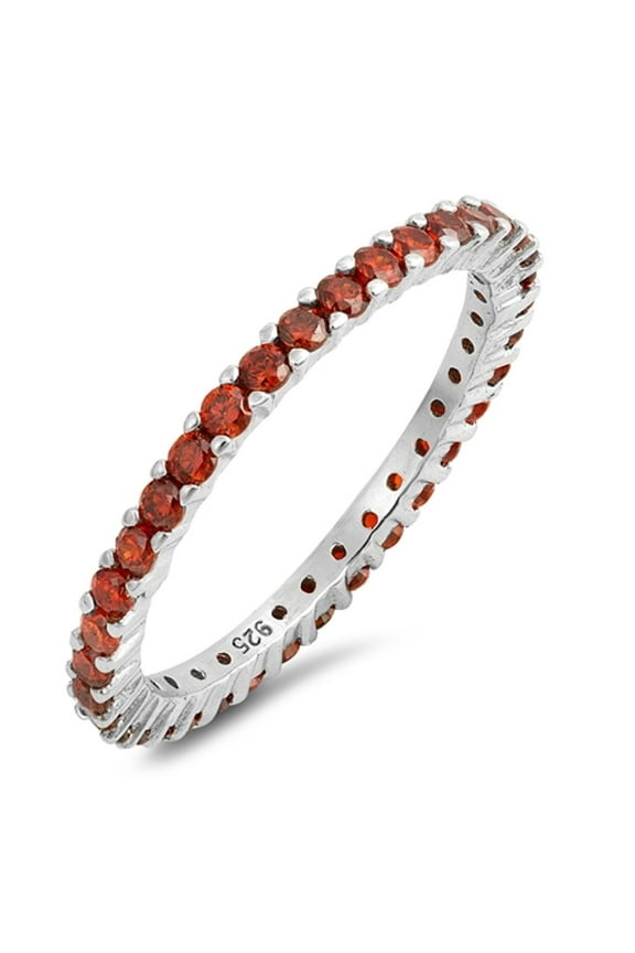 CHOOSE YOUR COLOR Eternity Stackable Simulated Garnet Ring .925 Sterling Silver Band Red CZ Female Size 4