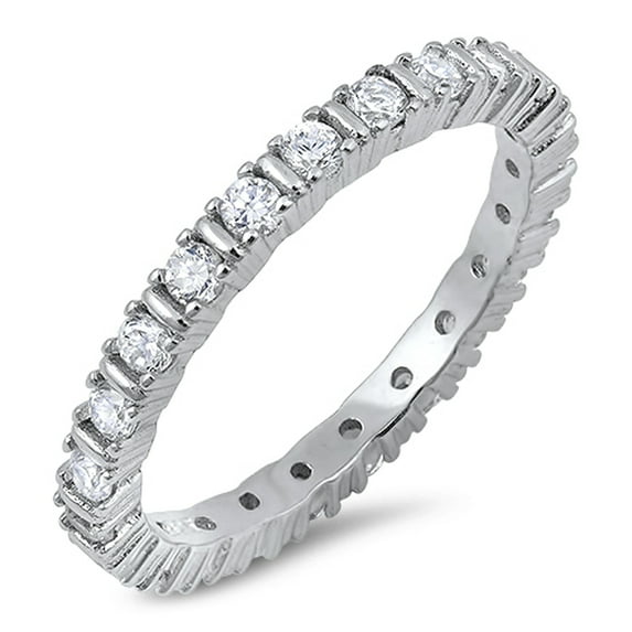 CHOOSE YOUR COLOR Eternity Stackable White CZ Wedding Ring .925 Sterling Silver Band Female Size 8